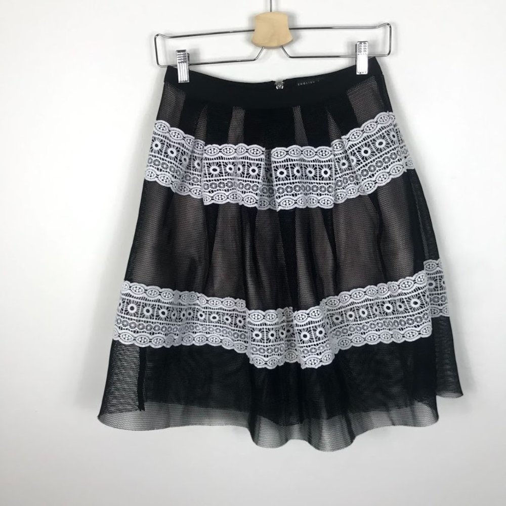 English Factory Black Mesh White Lace Skirt NWOT